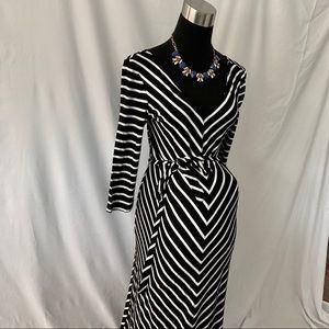 Motherhood Black & white strip v-neck dress